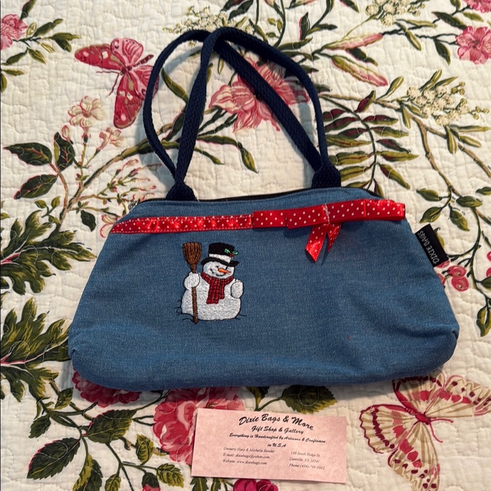 ☃️Snowman denim small bag purse handcraft Dixie Bags Like New